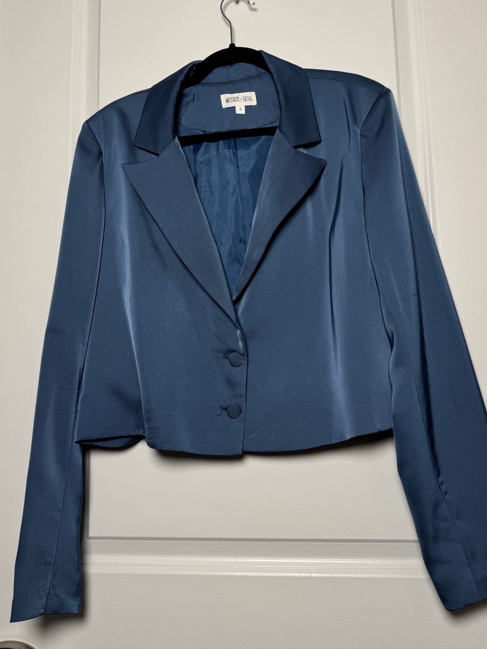 Dusty Blue Cropped Satin Blazer